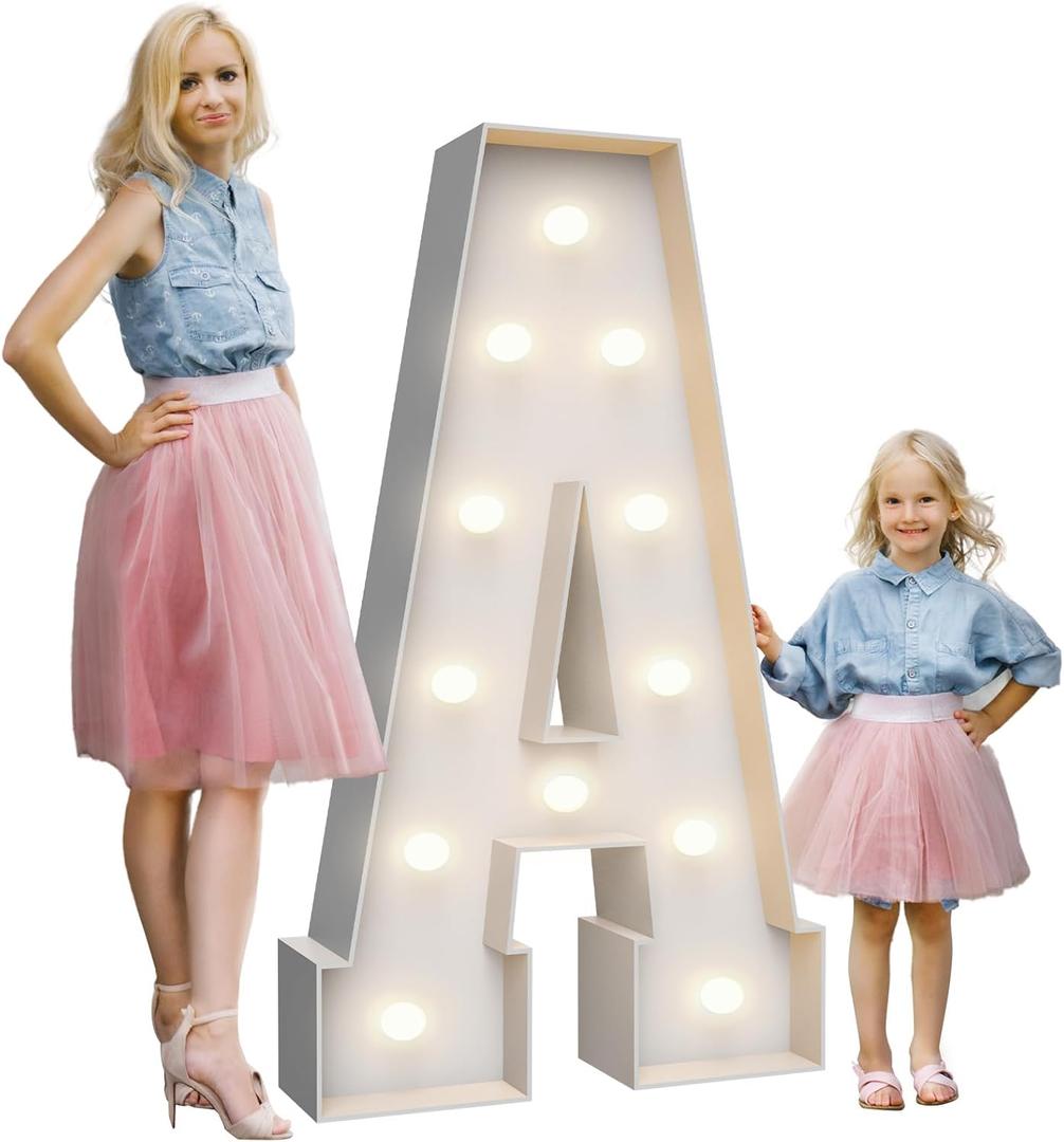 4FT Marquee Light Up Letters A,Party Decoration Large Marquee Letters with Weighted Water Bag,Pre-cut Foam Board Set Can Be Used for Birthdays,Weddings,Baby Anniversaries