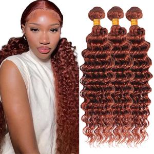 #33 Deep Wave Bundles Human Hair Reddish Brown Bundles 22 24 26 Inch 12A Unprocessed Brazilian Virgin Hair Copper Red 3 Bundles Human Hair Extensions For Black Women 300g Total