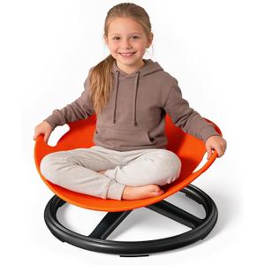 Spinning Chair for Autistic Kids, 360 Sensory Swivel Chair with Metal Base, Balance Training Seat for Indoor Outdoor Use, 165 lbs Capacity, Polypropylene Active Seat, Orange