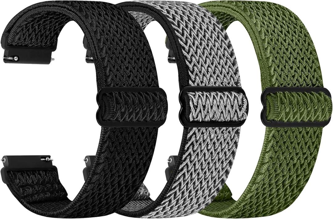 TumpCez Quick Release Watch Band - Choice of Width -18mm 19mm 20mm 22mm 24mm Watch Bands, Solo Loop Adjustable Elastic Nylon Watch Straps Replacement Wristband for Men Women (Black+Grey+Green)