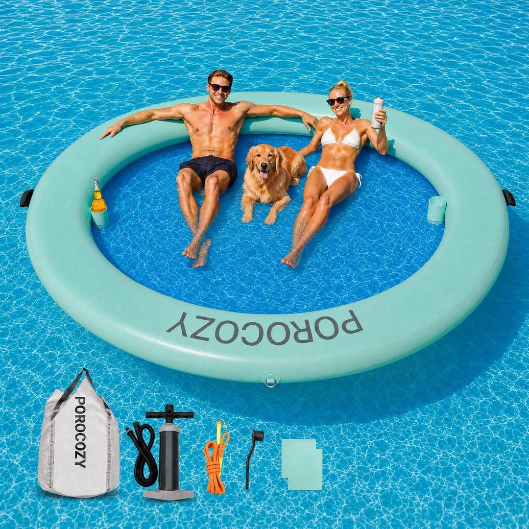 Inflatable Water Hammock with Cup Holders for Lake, River & Ocean, 10FT+Cup Holders