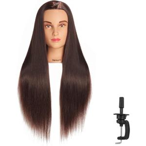 Hairingrid 26"-28" Mannequin Head for Hair Styling Training - Manikin Cosmetology Doll With Synthetic Fiber Hair and Free Clamp Holder (Brown)