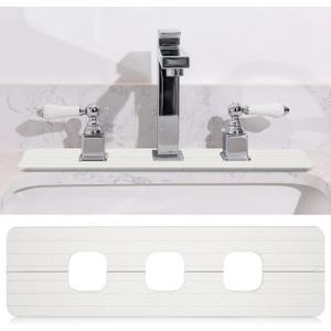 Teenyyou 3 Square Hole White Faucet Mat for Kitchen Sink Bathroom 16.14" x 4.49" Kitchen Faucet Absorbent Mat Diatomite Splash Guard Quick Drying Stone Drip Catcher Hole 1.97" Holes Spaced About 1.97"