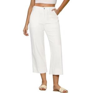GRAPENT Capri Jeans for Women High Waisted Wide Leg Trendy Stretchy Loose Straight Cropped Denim Jeans Pants with Pockets, 2XL