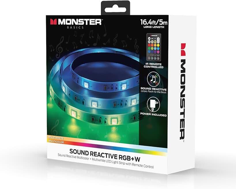 Pack Of 2 Monster 16.4ft Sound Reactive Multi-Color LED Light Strip with IR Remote Control, Indoor Use, Xtreme Easy Assembly