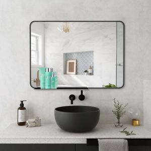 BEAUTME Black Bathroom Mirror for Wall, 20 x 28 Inch Metal Framed Rectangle Mirror, Wall Mounted Vanity Mirror for Bedroom, Living Room, Bathroom, Hangs Horizontal Or Vertical