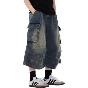 FCOOLYEET Mens Camo Jeans Shorts Y2k Baggy Long Jorts Camouflage Denim Cargo Shorts for Men (Small, Blue)