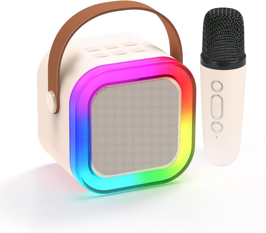 Fede Karaoke Machine for Kids Adults, Mini Karaoke Machine with 1 Wireless Microphone, Portable Bluetooth Speaker with Voice Changing Effects & LED Lights, Best Gifts Toys for Girls and Boys