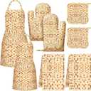 8 Pcs Passover Kitchen Accessories Set Include Passover Apron Oven Mitts Pot Holders Kitchen Towel Matzah Print Design for Pesach Seder and Cooking Gifts