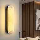 18.9" Oval Alabaster Wall Sconce Natural Spanish Marble with Black Metal Frame Bathroom Sconce Lights Dimmable LED Wall Lamps for Bedroom Living Room Hallway Stairs, 18.9in -1 Pack