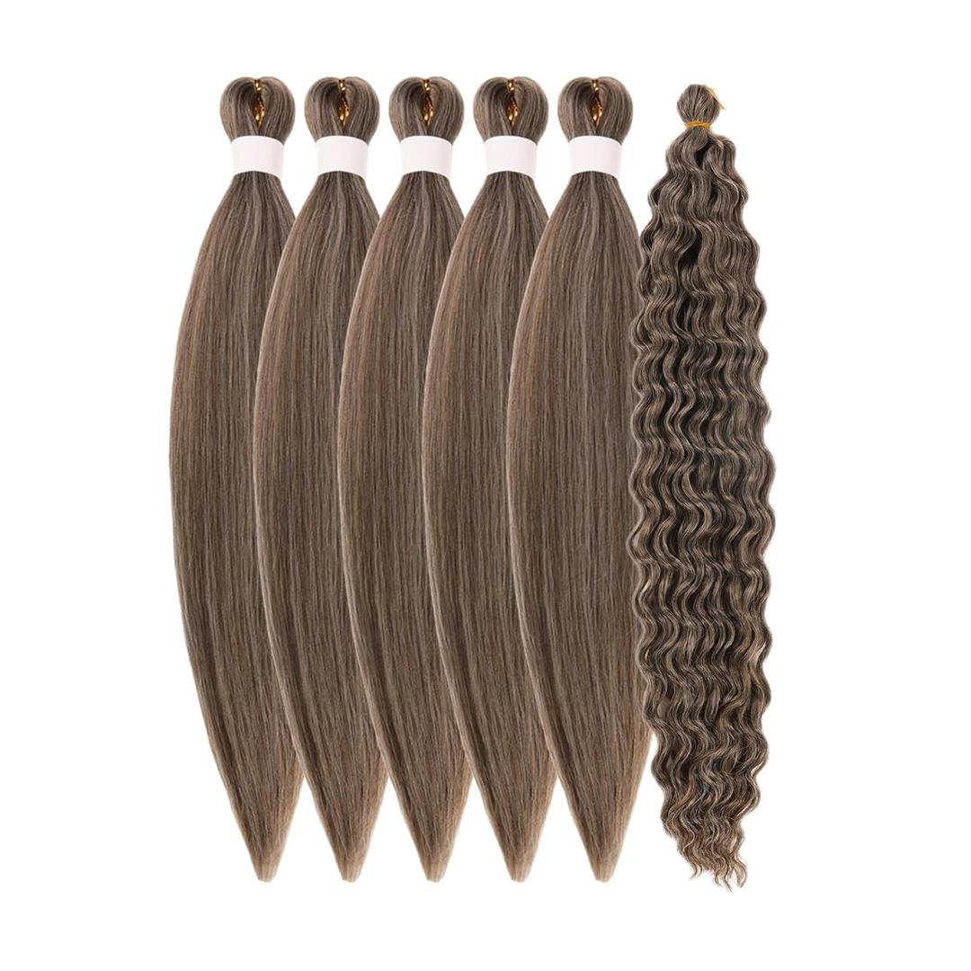 Short Ash Brown Braiding Hair Pre Stretched Knotless Braiding Hair for Boho Braids(6 Packs 16Inch)