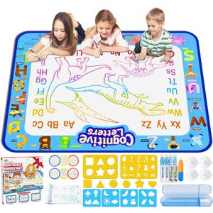 Jasonwell Aqua Water Doodle Mat 40 X 32 Inches Large Magic Drawing Doodling Mat Coloring Mat Educational Toys Christmas Birthday Gifts for Kids Toddler Boys Girls Age 2 3 4 5 6 7 8 Year Old (Alphabet)