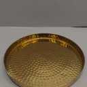 MyGift 11 Inch Deluxe Hammered Brass Round Decorative Tray - Aluminum Plated Serving Display Platter, Centerpieces and Vanity Tray - Handcrafted in India