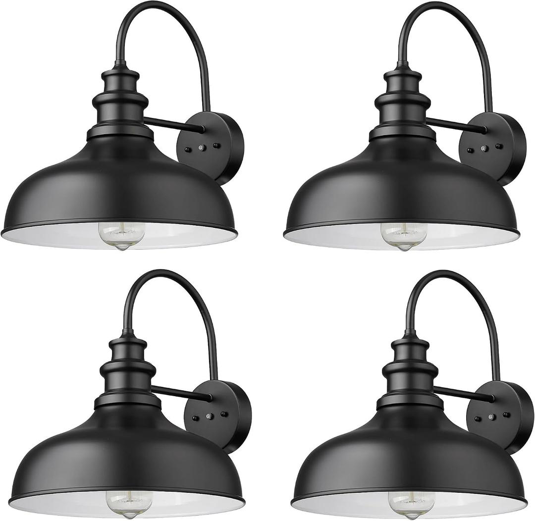 Bestshared Dusk to Dawn Sensor Farmhouse Barn Light, Outdoor Wall Sconce, Outdoor Wall Lantern for Porch, Exterior Light Fixtures Porch Lights (Black+White, 4 Pack)