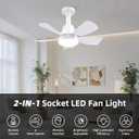 Socket Fan with Light and Remote, Socket Fan Light 3000K-6500K 3 Colors Dimmable, 5 Blades with Socket Extender,Portable Small Ceiling Fans for Bedroom, Garage, Kitchen, Living Room, 16.5inch