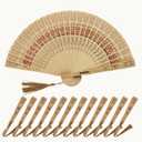 12Pcs Wooden Hand Fans, 20 cm/7.87 inches, for Keeping Cool, Portable,Wedding, Party Favors and Decorations (Flower)