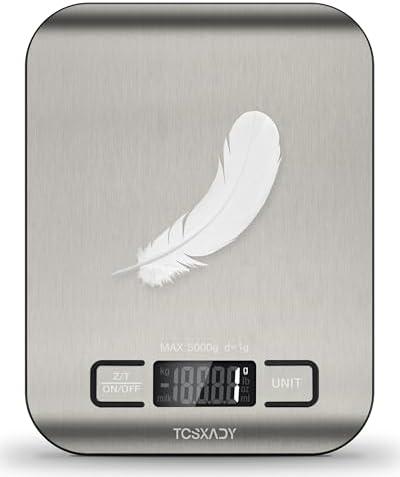 Tcsxady Food Scale, 11lb Digital Kitchen Scale with 6 Units LCD Display and Tare Function,Compact Design for Baking,Healthy Cooking,Meal Prep, 304 Stainless Steel