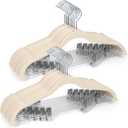 Sishynio Velvet Pants Hangers 20 Pack with Adjustable Clips, Space-Saving Slim Felt Clothes Hangers, Heavy Duty & Non-Slip Flocked Hangers for Pants, Skirts, Dresses and Jeans(Beige)