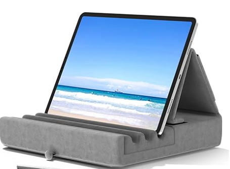 Tablet Pillow Stand for iPad pro iPad Air Lap Soft Tablet Stand Holder Bed with 3 Viewing Angles Adjustable Pillow Holder Backrest Washable