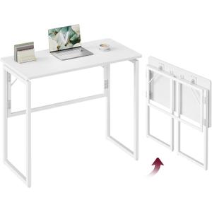 VASAGLE Folding Desk, Small Computer Desk, Foldable Table 31.5 Inch | One-Piece Desktop,Folding Table for Bedroom, Balcony, Camping, Easy Assembly, Matte White, ULWD151WF01