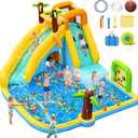 Inflatable Water Slide Bounce House with 450 W Blower, Blow up 10-in-1 Waterslide Park Bouncy Castle Outdoor and Indoor, Bouncer House with Splash Pool, Sprinklers and Long Slide