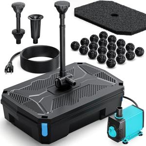 POPOSOAP Pond Filter Pump Fountain Kits with UV Clarifier, 660GPH/40W Pond Pump and Filter Kit for Outdoor Ponds Clearing Koi Pond Garden Fish Tank Aquarium Water Features