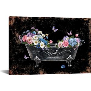 Bathroom Wall Art Floral Canvas Print Vintage Flower Decor 16x24''