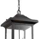 Outdoor Pendant Light, 23.6" H Large Exterior Hanging Light, 3-Light Outdoor Chandelier, Modern Black Outside Hanging Lantern Ceiling Mount with Clear Glass for Porch Patio Farmhouse