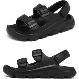 Boys Girls Toddler Little Kid Sandals Buckle Adjustable Water Sandal With Hook Loop Back Strap(Toddler 5-Little Kid 12) (Black)