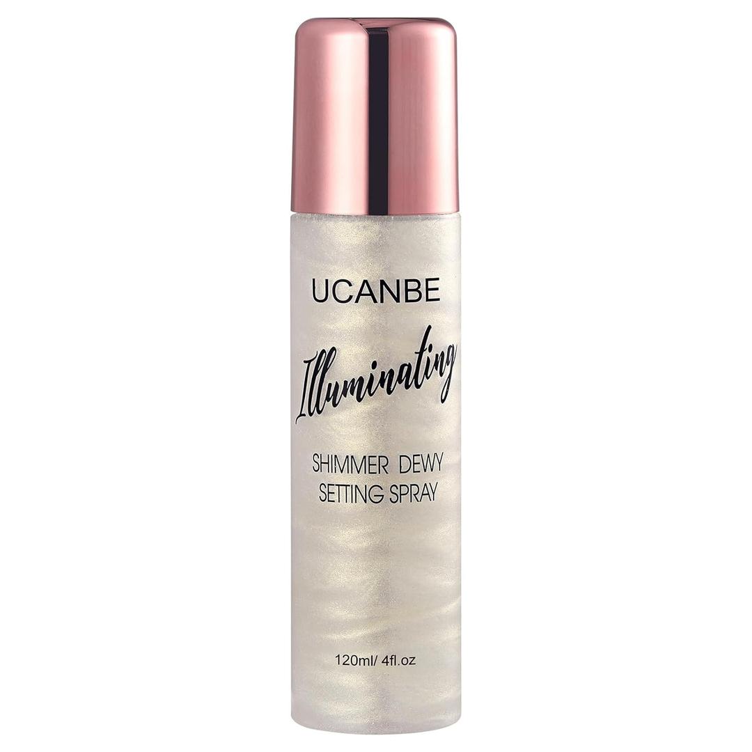 UCANBE Shimmer Dewy Setting Spray Glowing + Makeup Setting Spray 2 in 1 Lightweight Formula for a Radiant Glow, Long-Lasting Face Mist for Face Body, 4 Fl Oz #Platinum