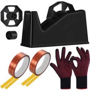 7 Pcs Heat Tape Dispenser Sublimation Set Tape Roll Dispenser with Weighted Nonskid Base and 4 Pieces Heat Transfer Tapes 2 Pieces Heat Resistant Gloves Heat Resistant Silicone Gloves (Black)
