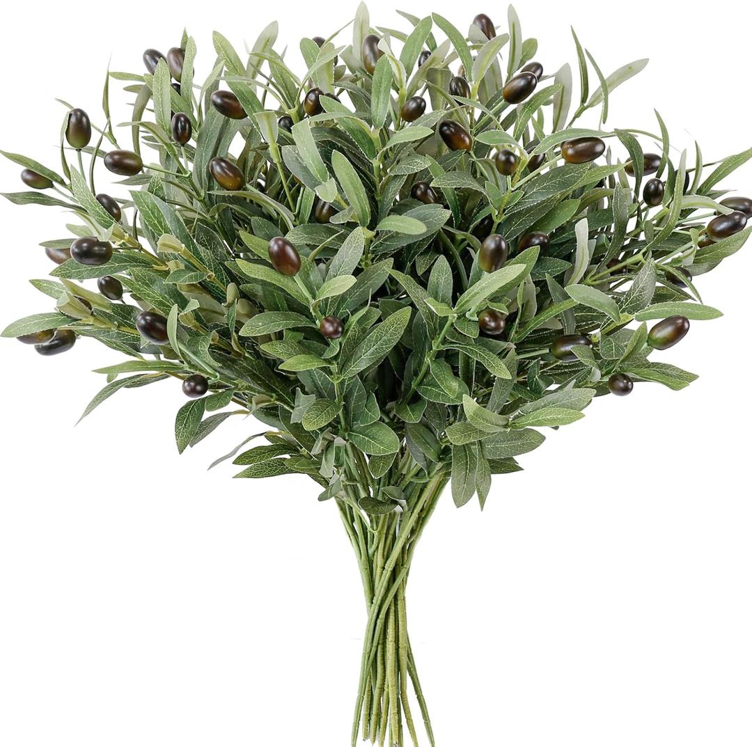 Leftover 12PCS 18Inch Faux Olive Branches for Vase,Artificia Tree Branches,Fake Plants,Greenery Stems,Eucalyptus Stems,Green Leaves for Centerpieces Decoration,Home Decor,Coffee Table Decor