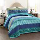 Lush Decor Royal Empire Reversible Cotton Quilt Set, 3 Piece Set Full/ Queen, Peacock - Striped Bedding Set - Floral Quilt Queen Size - Blue Bedding - Boho Decor
