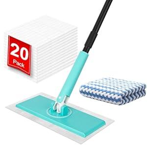 KeFanta Sweeper Mops for Floor Cleaning, 2-in-1 Mops Kit Compatible with Swiffer Pads, Disposable Dust Mop with 20 Dry Cloths, 1 Washable Microfiber Cloth for Hardwood Kitchen Bathroom Pet Hair