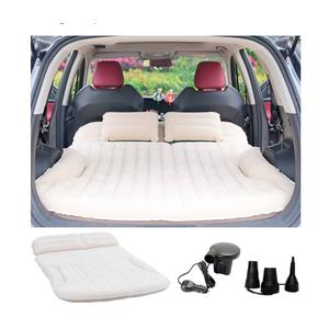 KMZ SUV Air Mattress Thickened and Double-Sided Flocking Travel Camping Bed with 2 Pillows & Electric Pump Dedicated Mobile Cushion Inflatable Bed for SUV Trunk and Rear Seat (Beige and Coffee)