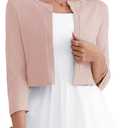 OmicGot Women's 3/ 4 Sleeve Cropped Cardigan Sweater Bolero Open Front Shrugs for Women Dresses Light Pink M