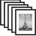 Upsimples 11x14 Picture Frame Set of 5, Display Pictures 8x10 with Mat or 11x14 Without Mat, Wall Gallery Photo Frames, Black