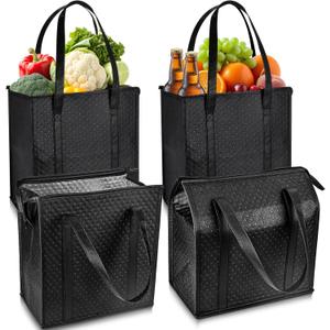 Insulated Grocery Bags, Reusable Insulated Bag, Portable Cooler Bags for Shopping Food Travel Beach Camping (4 Pack Black)