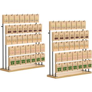 ORLESS 2 Pcs Jewelry Display for Vendors, Earring Display Stand for Selling, Necklace Display Holder for Selling, Earring Cards Organizer for Bracelets, Rings, Jewelry Towers, Original Wood (35 Hooks)