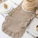 Taupe Stripe Ruffled Table Runner 72 Inches Long Scalloped Table Runner Rustic Cotton Tabletop Farmhouse Decor for Baby Shower Bride Shower Birthday Party Holiday Wedding