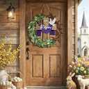 BBTO Easter Door Sign He Is Risen Hanging Decor Religious Cross Sign Easter Wreaths for Front Door Christian Flowers Lent Hanging Hanger for Farmhouse Front Porch (Cross Wreath, 11.81 x 11.81 Inches)