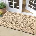 Bulijojo Front Door Mat Entrance,Durable Heavy Duty Welcome Mat,Thick Absorbent Natural Rubber Non Slip Mat,Sturdy Entryway Beige Flower, 17x30