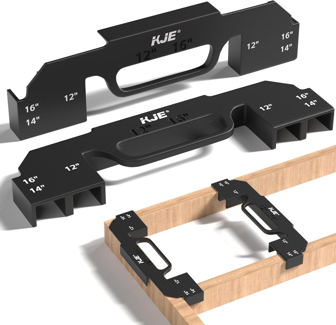KJE 2-Piece 3 in 1 Framing Tool, 12" 14" 16" On-Center Stud Spacer Framing Tool, Cast Aluminum Stud Layout Jig for Walls, Roofs, Floors, Ladders