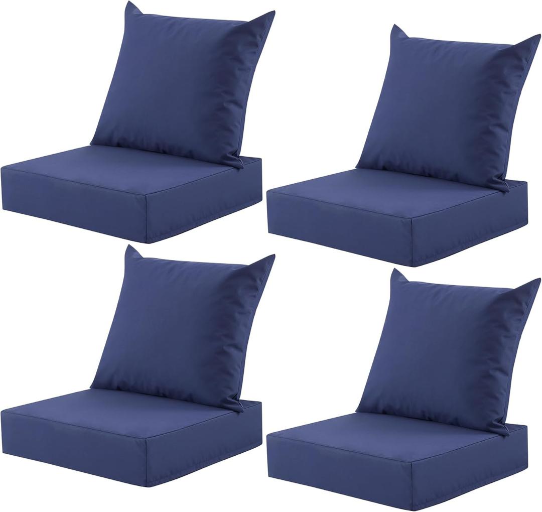 Outdoor Deep Seat Cushion Set, 24x24 Inch Water-Resistant & Fade-Resistant Outdoor Chair Cushions, Patio Furniture Cushions with Removable Cover for Patio Chair, Sofa,Navy Blue (Set of 4)