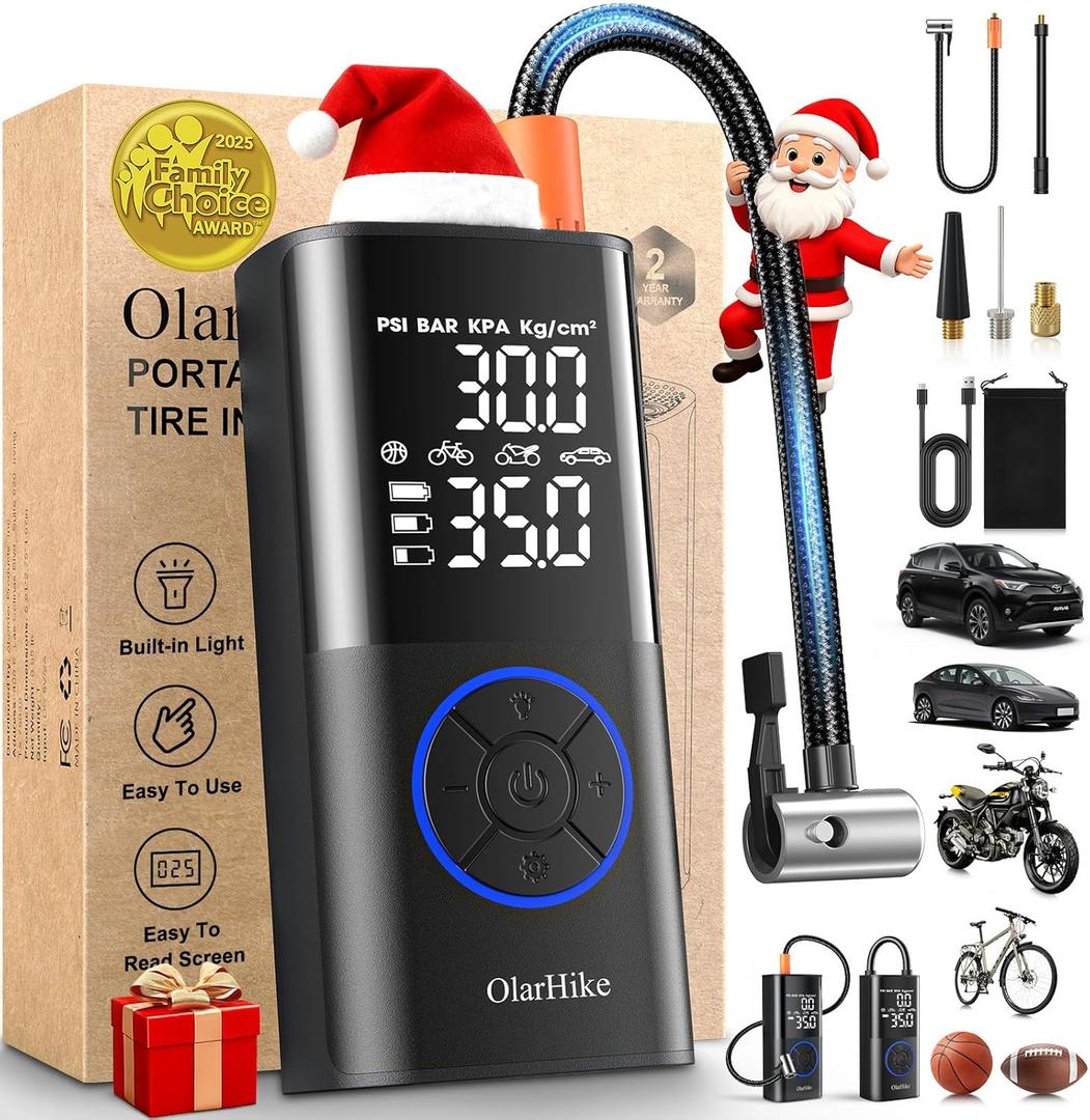 OlarHike Tire Inflator Portable Air Compressor, Smart Dual Hose System, 160PSI Auto Air Pump for Car Tires, Bike, Bicycle, Motorcycles, Electric Pump with LED Light & Digital Pressure Gauge (Blue)