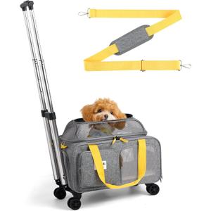 pidipiti 18x13.5x9 TSA Approved top Expandable Rolling pet Carrier for Small Dog Puppy cat up to 8 lbs and 17'' in,Soft Sided for Spirit Southwest Airline,with 4 Wheels and 2 Pockets(Grey).