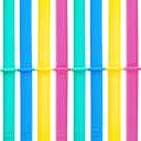 Elk and Friends Adult & Kid's Reusable Silicone Straws with Stopper for 8oz & 10oz Mason Jars or Tumblers, Pack of 8 Colorful Straws 6.3" (Pink/Yellow/Blue/Teal)