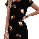 LUKYCILD Western Tshirt Dress Women Sequin Dress Cowgirl Graphic Mini Tee Shirt Dress Casual Summer Short Sleeve Dress XL Black