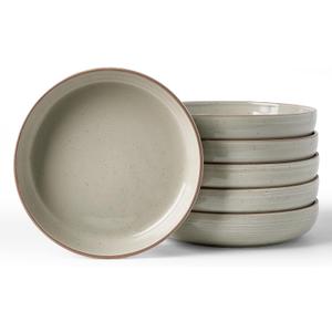 famiware Milkyway 33 oz Bowl Set, Pasta Bowls Set of 6, Salad Bowls, Double Reactive Glaze, Sturdy & Stackable, Ideal for Housewarming, Festivals, Matcha Green with Speckles