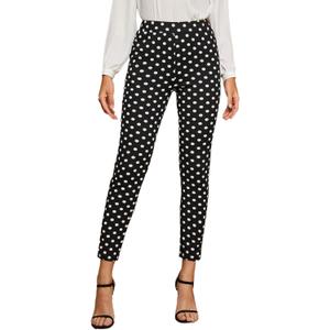 SweatyRocks Women's Casual Skinny Leggings Stretchy High Waisted Work Pants (Medium, Black White Polka Dot)
